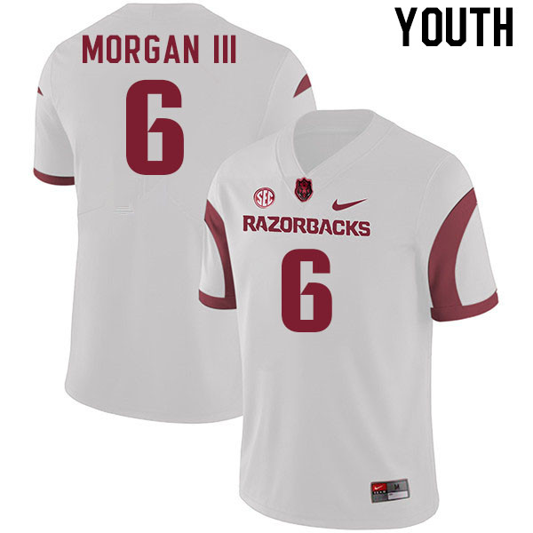 Youth #6 John Morgan III Arkansas Razorback College Football Jerseys Stitched Sale-White - Click Image to Close